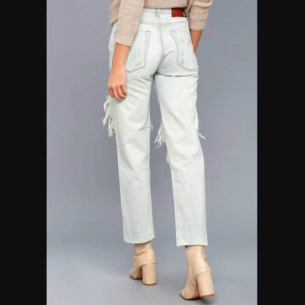 One x One Teaspoon High Waist Awesome Baggies Light Wash Destroyed Jeans - Picture 3 of 11